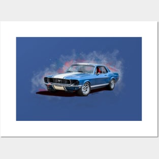 Blue 1968 Mustang Posters and Art